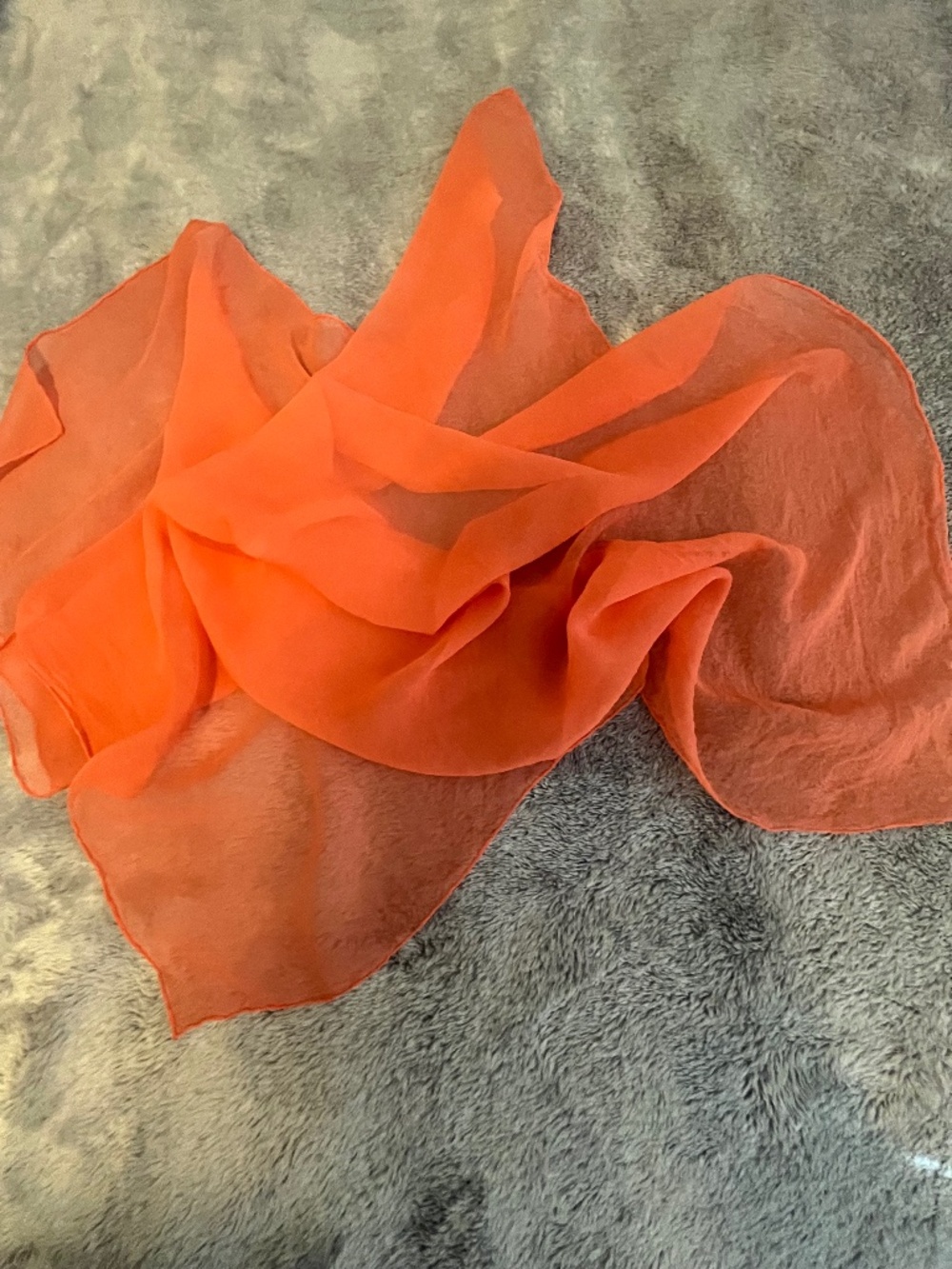 Glentex 100% Silk Vintage Scarf Coral Color Sheer Hand Rolled